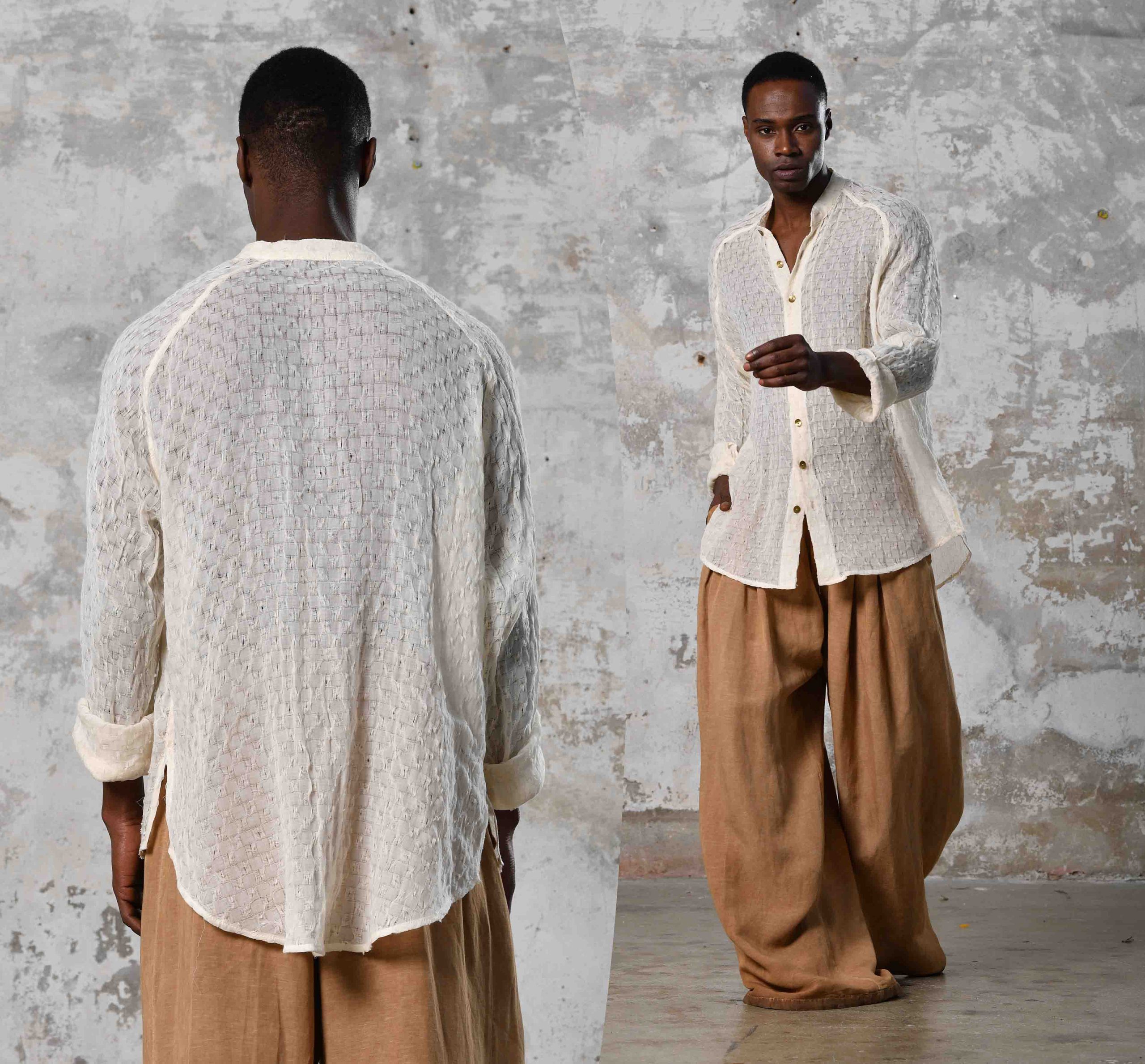 White Boho Funky Organic Cotton Shirt Hand Woven