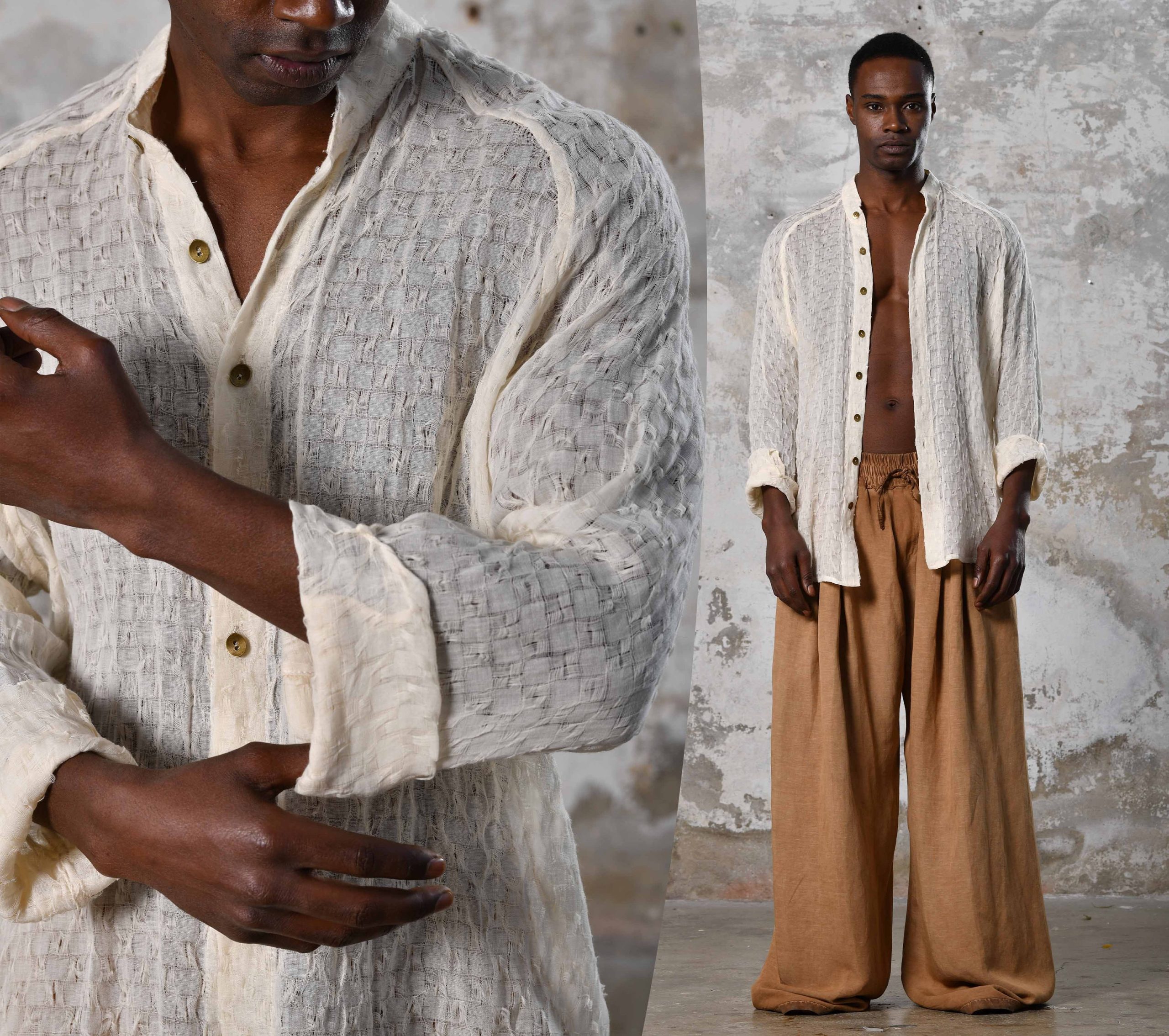 White Boho Funky Organic Cotton Shirt Hand Woven