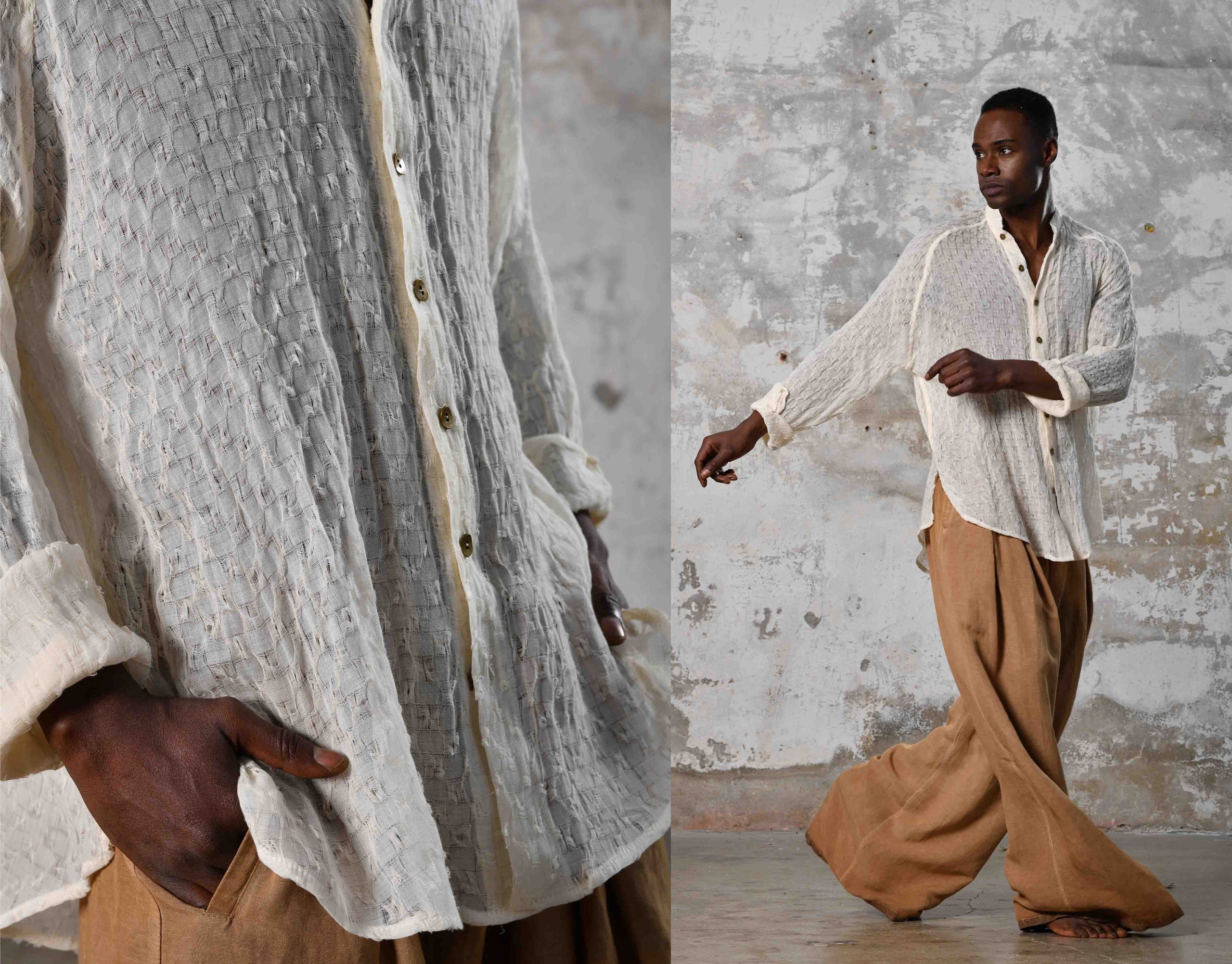 White Boho Funky Organic Cotton Shirt Hand Woven